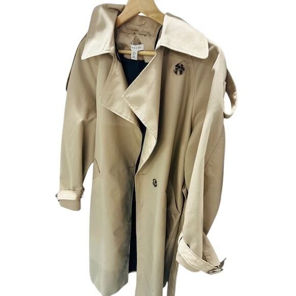 Topshop Longline Trench Coat- Beige/Stone Women's Size Small - Picture 3 of 4